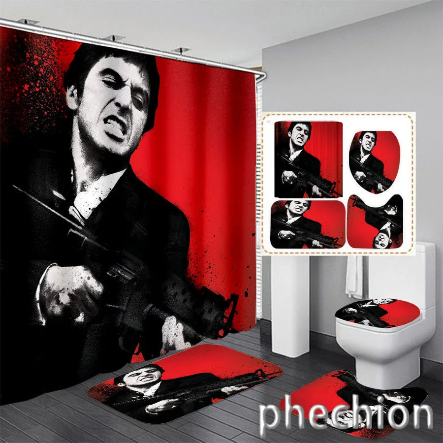 3D Print Scarface Shower Curtain Waterproof Bathroom Curtain Anti-slip Bath Mat Set Toilet Rugs Carpet Home Decor  VC05