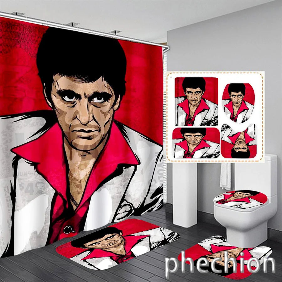 3D Print Scarface Shower Curtain Waterproof Bathroom Curtain Anti-slip Bath Mat Set Toilet Rugs Carpet Home Decor  VC05