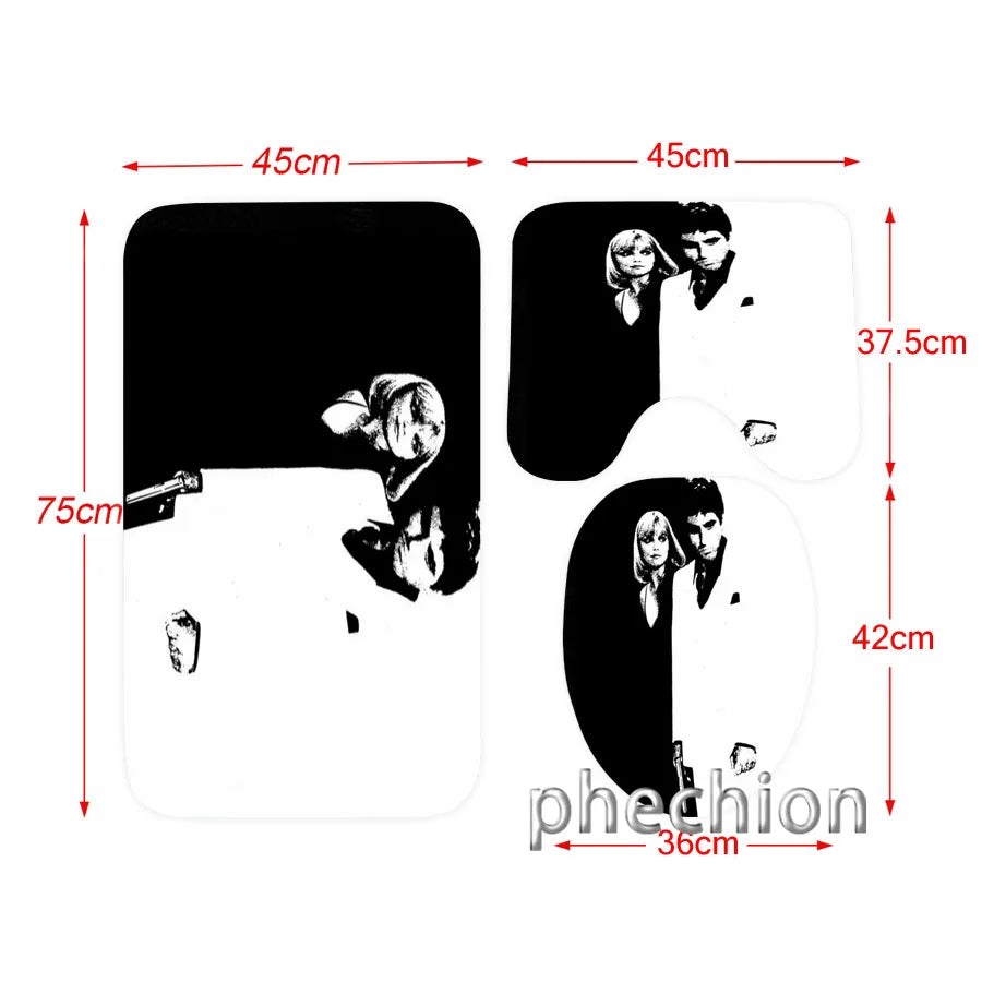 3D Print Scarface Shower Curtain Waterproof Bathroom Curtain Anti-slip Bath Mat Set Toilet Rugs Carpet Home Decor  VC05