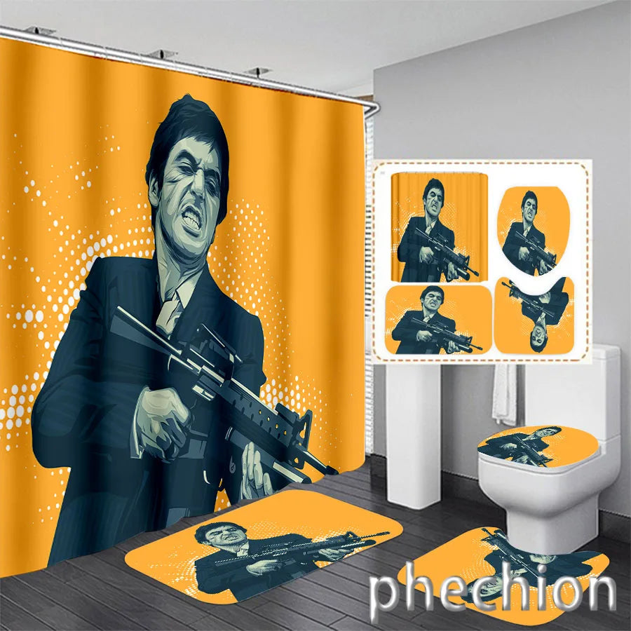 3D Print Scarface Shower Curtain Waterproof Bathroom Curtain Anti-slip Bath Mat Set Toilet Rugs Carpet Home Decor  VC05