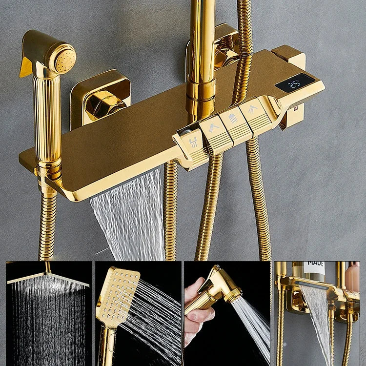 Gold Piano Digital Shower System for Hot Cold Bathroom Fixture Shower Faucet Rain Showe Head Thermostatic Bathroom Shower Set