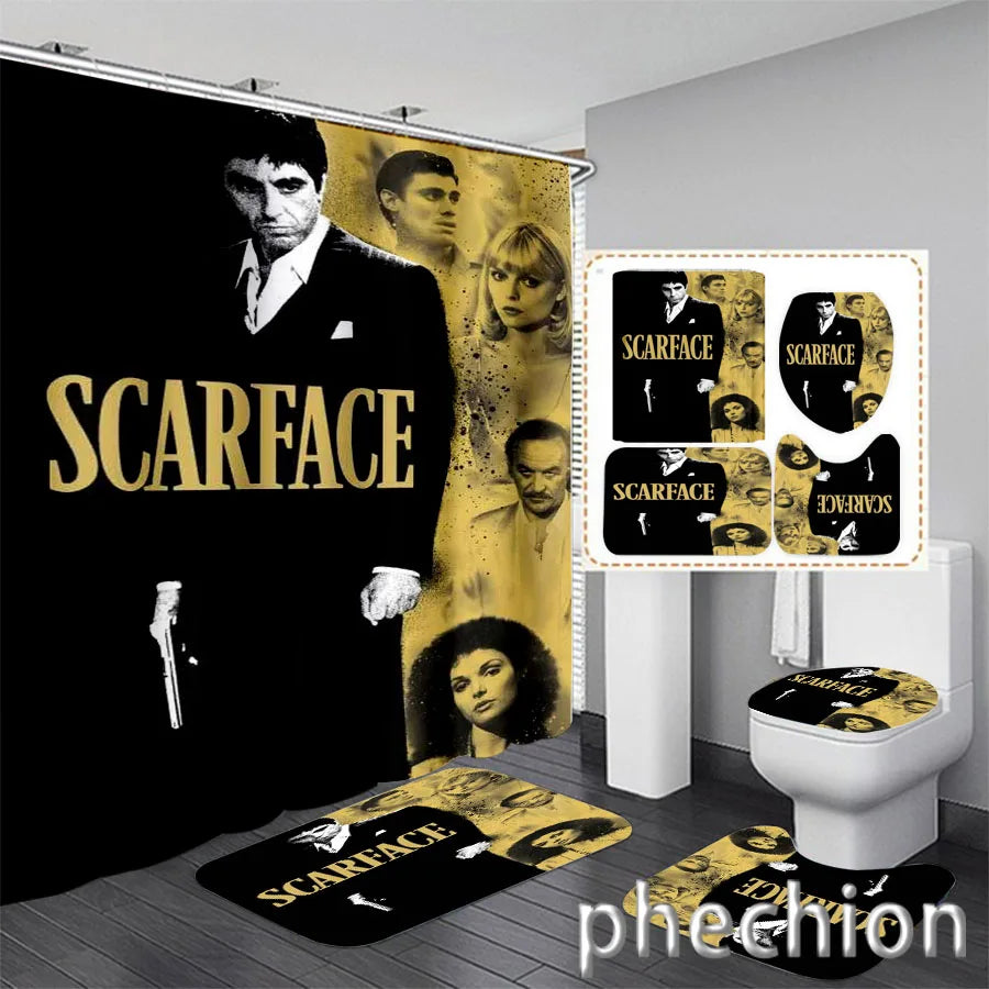 3D Print Scarface Shower Curtain Waterproof Bathroom Curtain Anti-slip Bath Mat Set Toilet Rugs Carpet Home Decor  VC05