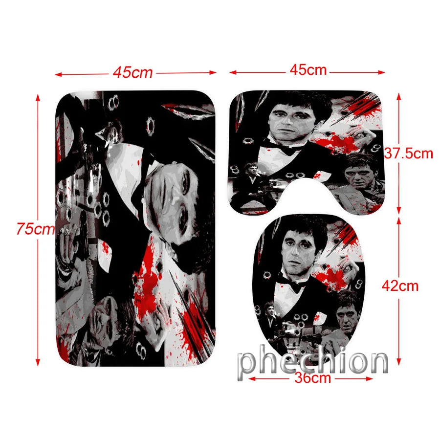 3D Print Scarface Shower Curtain Waterproof Bathroom Curtain Anti-slip Bath Mat Set Toilet Rugs Carpet Home Decor  VC05