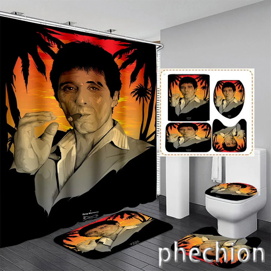 3D Print Scarface Shower Curtain Waterproof Bathroom Curtain Anti-slip Bath Mat Set Toilet Rugs Carpet Home Decor  VC05