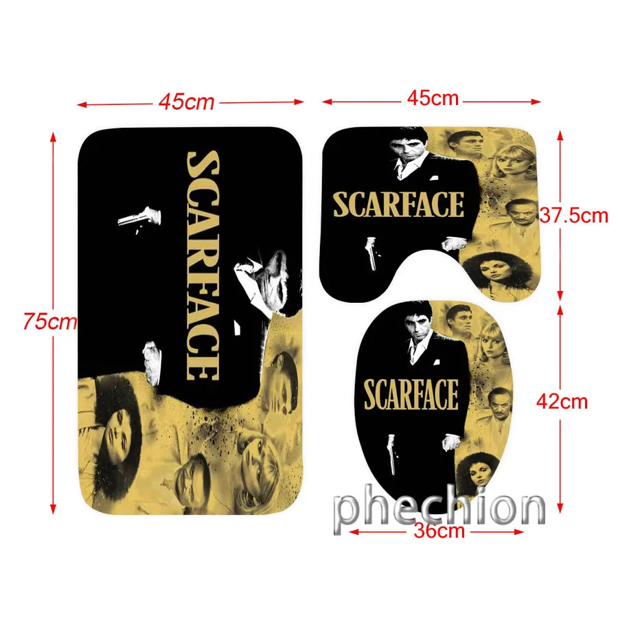 3D Print Scarface Shower Curtain Waterproof Bathroom Curtain Anti-slip Bath Mat Set Toilet Rugs Carpet Home Decor  VC05