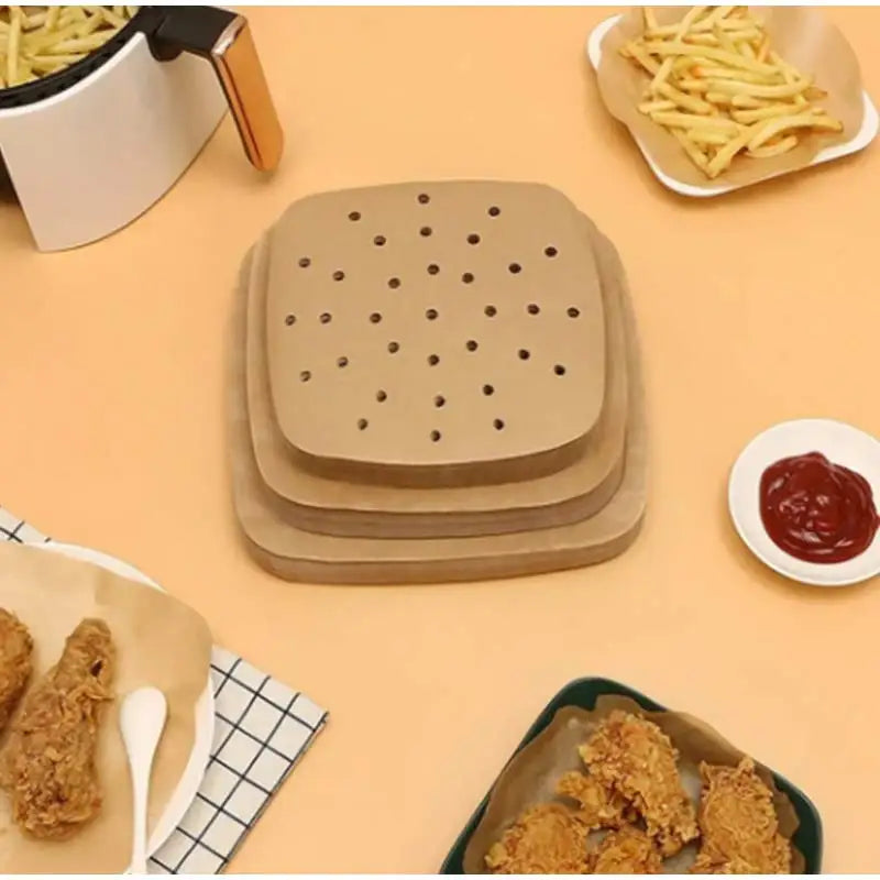 50/100/200pc Air Fryer Paper Disposable Steamer Liners Kitchen Bakeware Papers Baking Non-stick Steaming Mat Oil-absorbing Paper