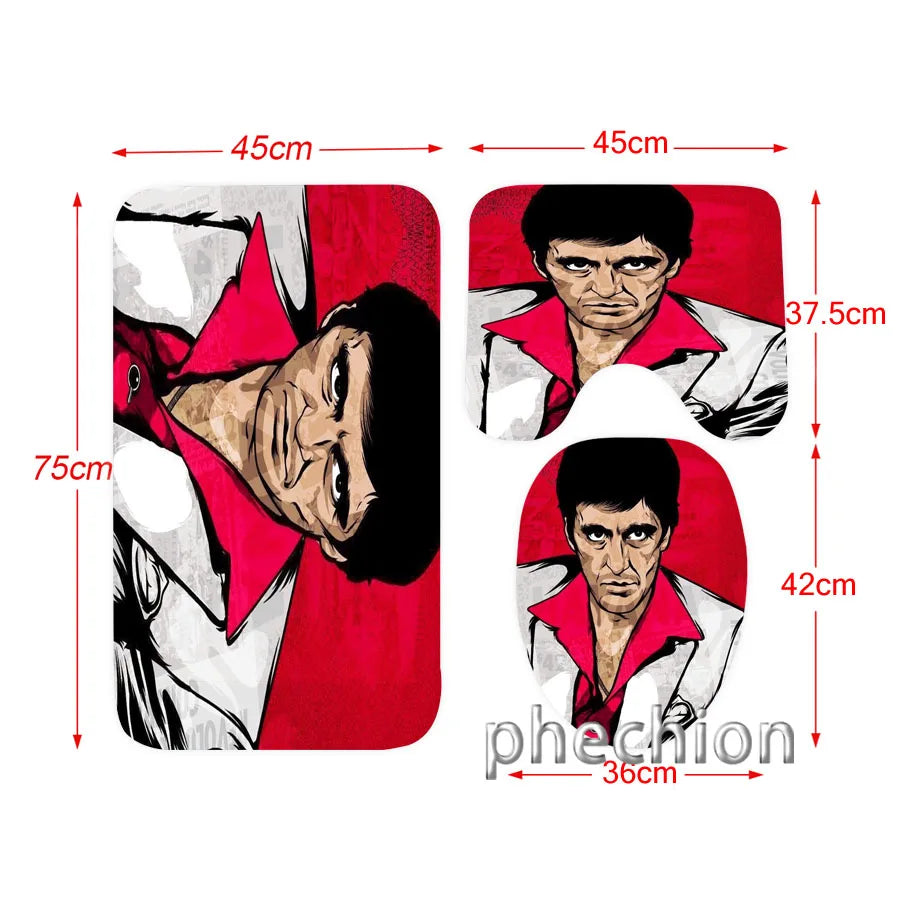 3D Print Scarface Shower Curtain Waterproof Bathroom Curtain Anti-slip Bath Mat Set Toilet Rugs Carpet Home Decor  VC05