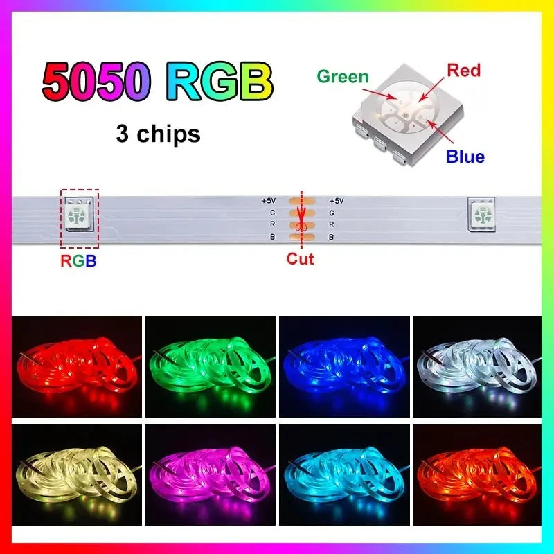 Smart LED Strip Lights 5050 RGB Bluetooth APP Remote Control USB 5V Led Tape Diode Flexible Ribbon Lamp Christmas Room Decor