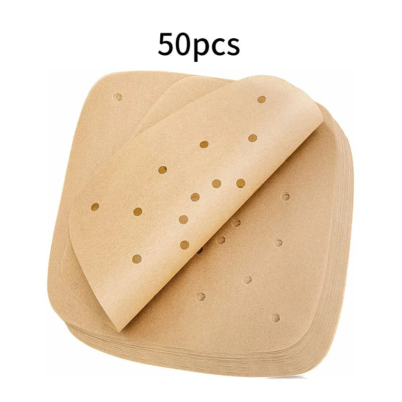 50/100/200pc Air Fryer Paper Disposable Steamer Liners Kitchen Bakeware Papers Baking Non-stick Steaming Mat Oil-absorbing Paper