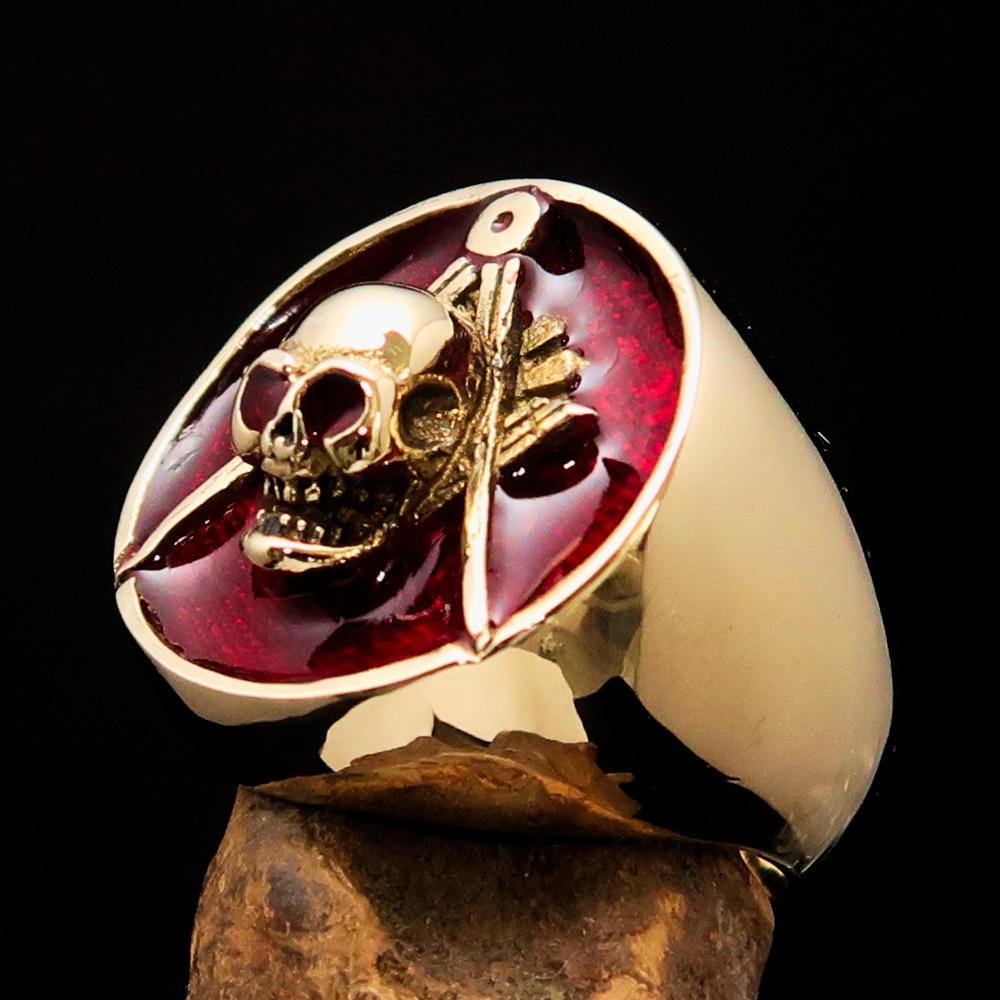 Perfectly crafted Men's Masonic Skull Ring Red - Solid Brass