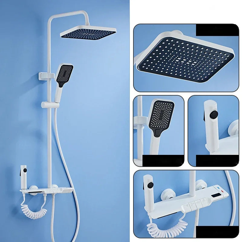 Gold Piano Digital Shower System for Hot Cold Bathroom Fixture Shower Faucet Rain Showe Head Thermostatic Bathroom Shower Set