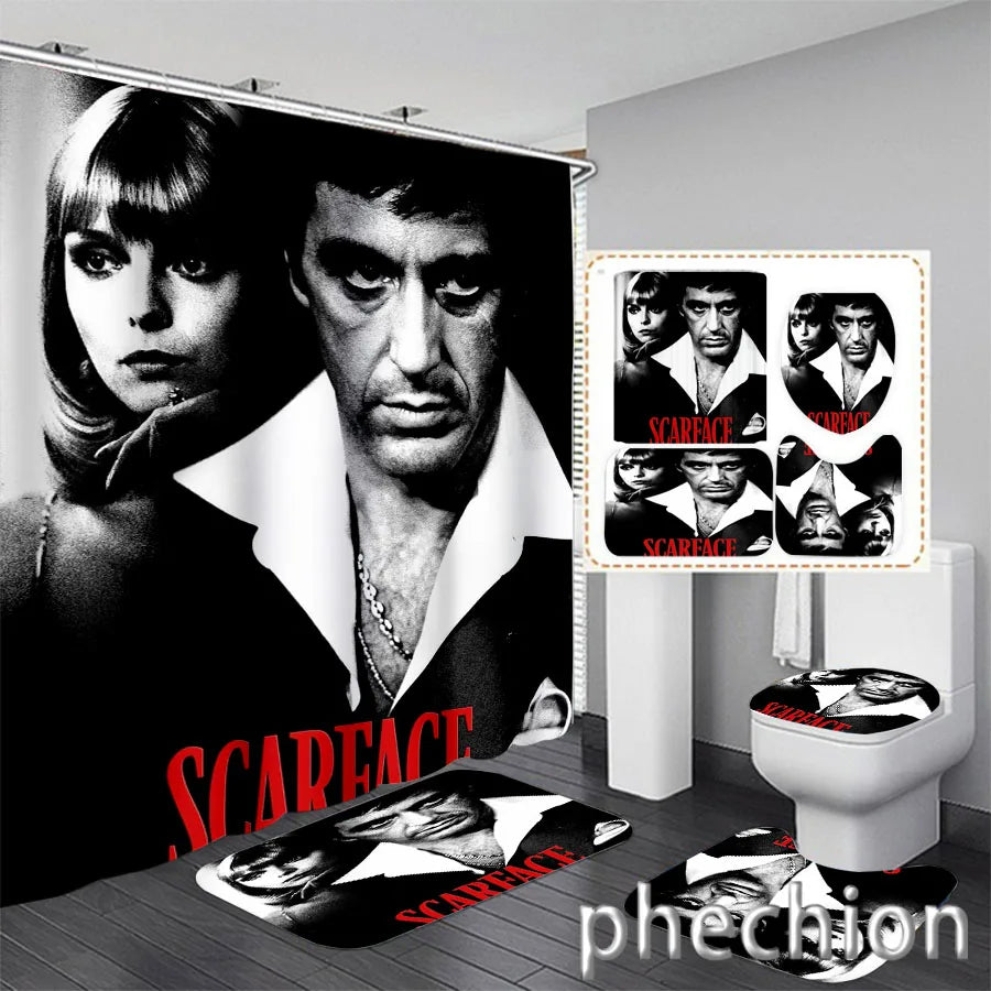 3D Print Scarface Shower Curtain Waterproof Bathroom Curtain Anti-slip Bath Mat Set Toilet Rugs Carpet Home Decor  VC05