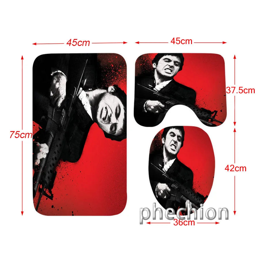 3D Print Scarface Shower Curtain Waterproof Bathroom Curtain Anti-slip Bath Mat Set Toilet Rugs Carpet Home Decor  VC05