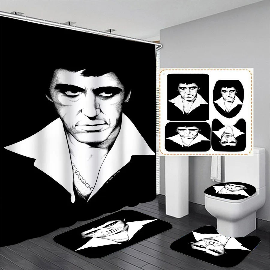 3D Print Scarface Shower Curtain Waterproof Bathroom Curtain Anti-slip Bath Mat Set Toilet Rugs Carpet Home Decor  VC05