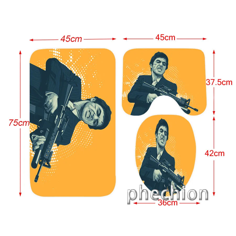 3D Print Scarface Shower Curtain Waterproof Bathroom Curtain Anti-slip Bath Mat Set Toilet Rugs Carpet Home Decor  VC05