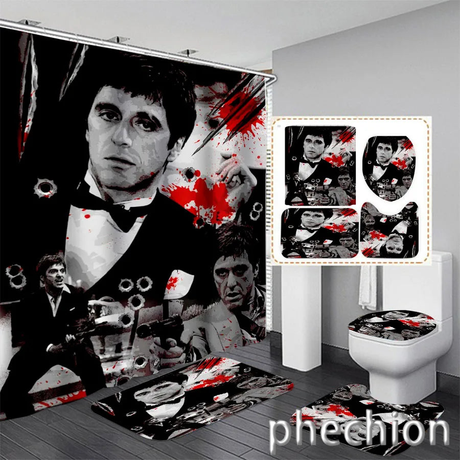 3D Print Scarface Shower Curtain Waterproof Bathroom Curtain Anti-slip Bath Mat Set Toilet Rugs Carpet Home Decor  VC05