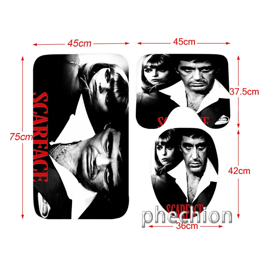 3D Print Scarface Shower Curtain Waterproof Bathroom Curtain Anti-slip Bath Mat Set Toilet Rugs Carpet Home Decor  VC05