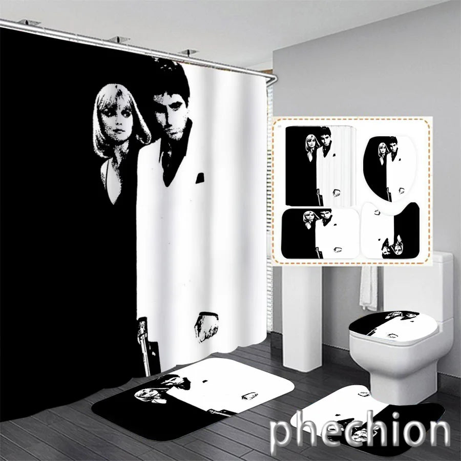 3D Print Scarface Shower Curtain Waterproof Bathroom Curtain Anti-slip Bath Mat Set Toilet Rugs Carpet Home Decor  VC05