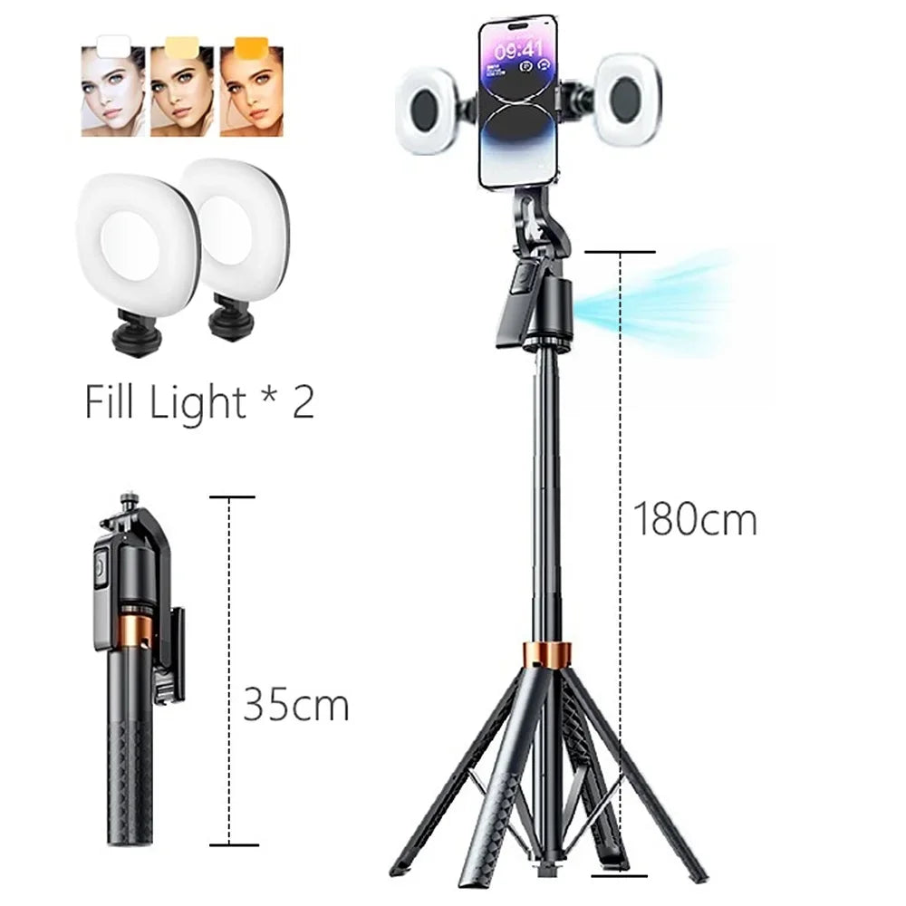 180cm/70.9in Fodable Auto Facial Follow-up Gimbals Stabilizers GoPro Action Camera Mobile Phone Holder Stand Selfie Stick Tripod