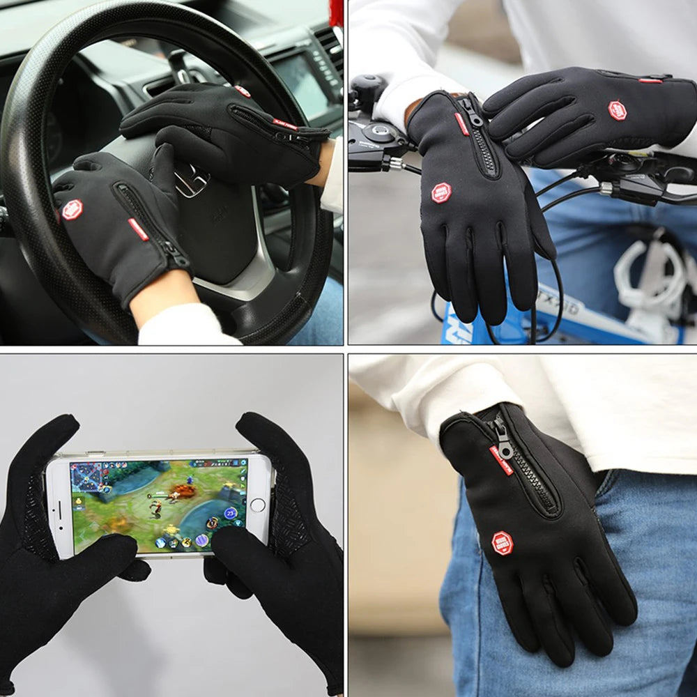 Sports Gloves Autumn Winter Men Women Motorcycle Fleece Zipper Touch Screen Warm Waterproof Cycling Windproof Non-slip Gloves