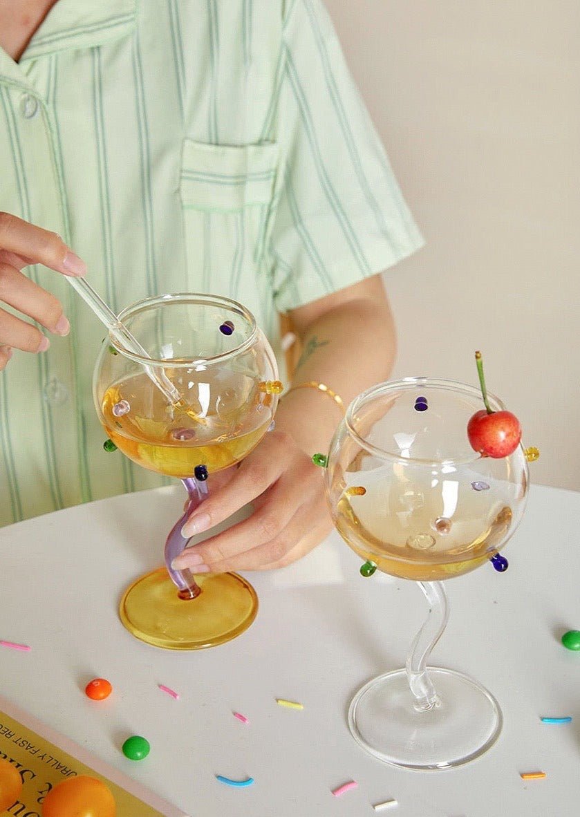 Hand Blown Rainbow Sprinkles Wine Glasses - Whimsical Dopamine