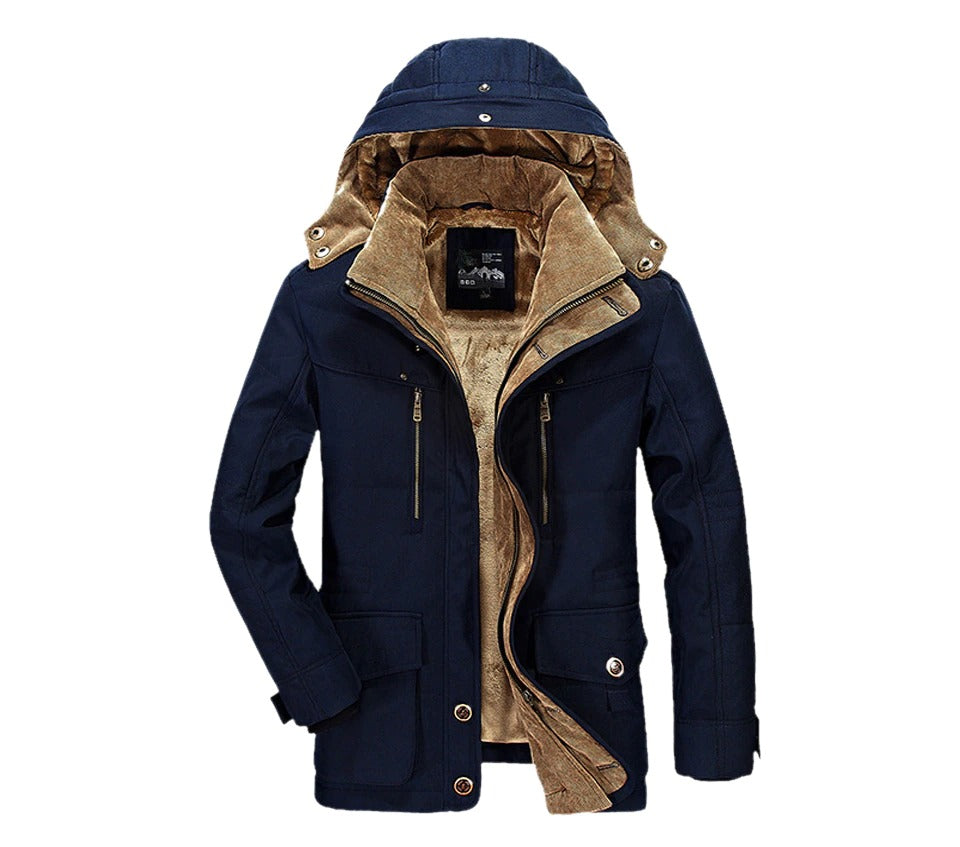 Mens Hooded Winter Parka Coat with Inner Fleece